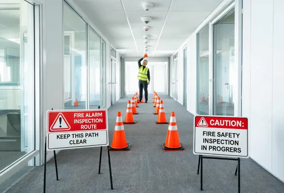Traffic cones during alarm test